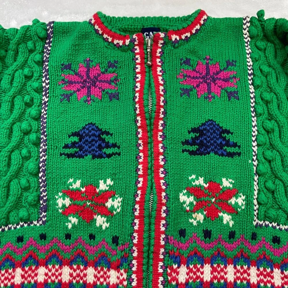 Vintage Gap Handknit Holiday Cardigan Sweater Girls XL 100% Cotton‎ Christmas
